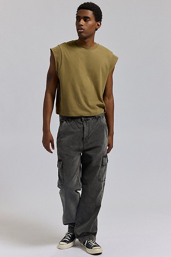 PRODUCTOS bdg grayson solid cutoff muscle tank top in olive, men's at urban outfitters